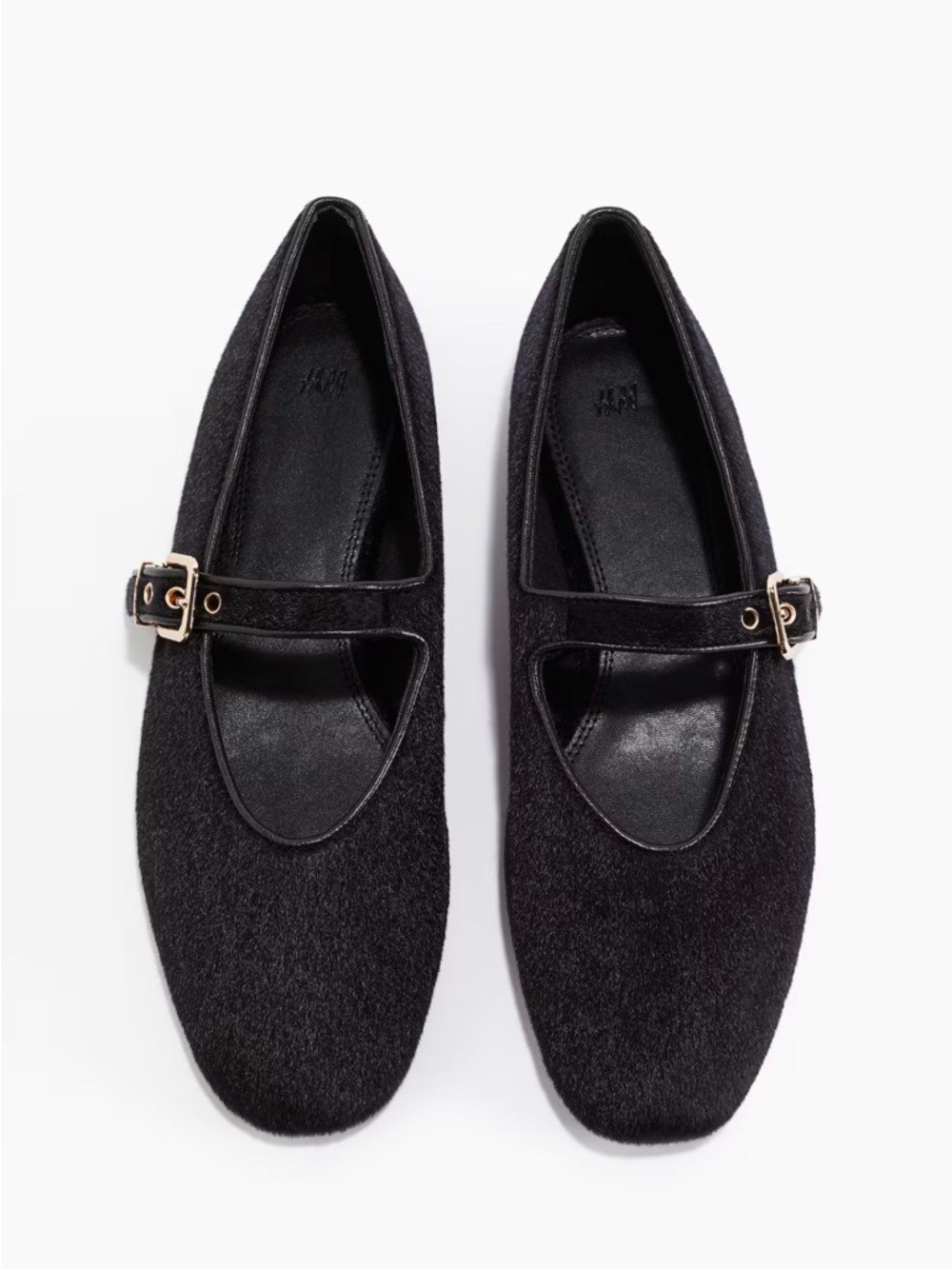 H&M Black Mary Jane Flats with Gold Buckle